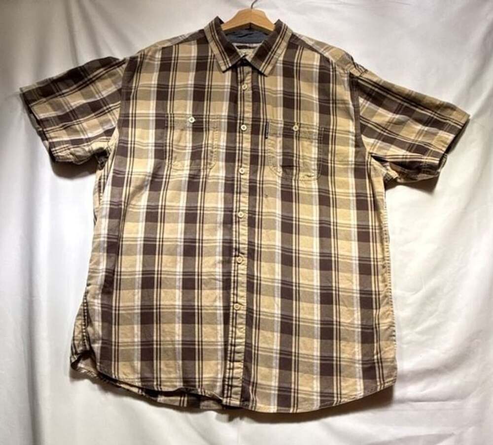Ecko Unltd Brown Plaid Short Sleeve Button Up Casual Shirt with Pockets